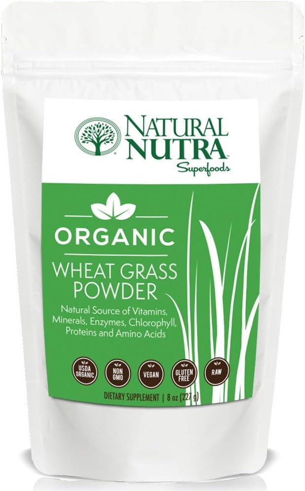 Natural Nutra Wheat Grass Powder Superfood Dietary Supplement, Promotes Energy, Chlorophyll, Antioxidants, Vitamins A & B, Amino Acids โ USDA Organic, Non GMO, Gluten Free, 8oz, 75 Servings
