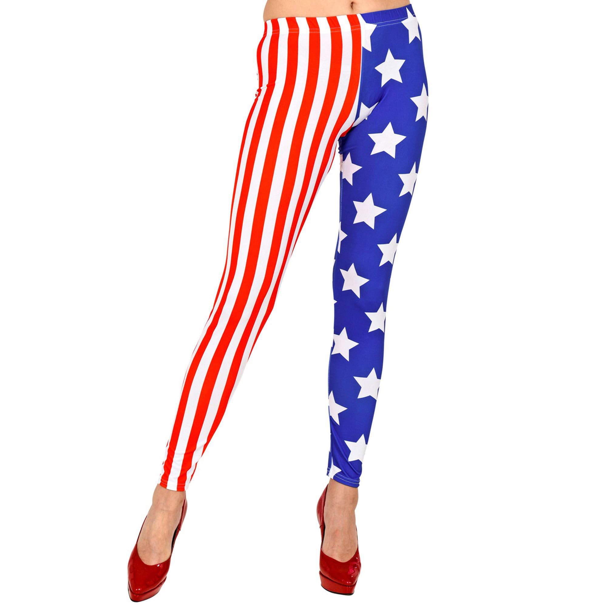 W WIDMANN MILANO Party Fashion - Leggings U.S.A. Donna a Stelle e Strisce, Americana, Anni '80, Ballerina, Discoteca, Rock Star, Pop Star, Super Eroina, Show, Carnevale, Feste a Tema