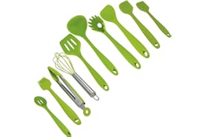 APOL 10pcs Silicone Utensils Set, Heat-Resistant, Non-Stick, Safety Health, Silicone Baking Kitchen Cooking Tool Sets (Green)