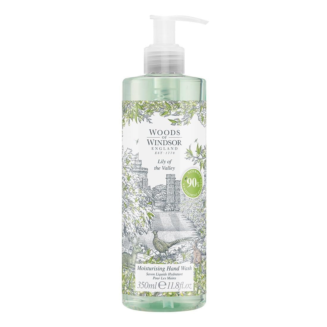 Woods of Windsor Lily of the Valley Hand Wash, Moisturising Soap with Notes of Geranium and Citrus, Liquid Hand Soap with Pump to Help Soften and Moisturise Skin, Lily of the Valley Scent 350ml