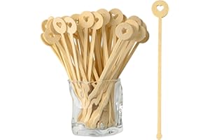 TreeMVI- 200PCS Disposable Coffee Stirrers 7IN Bamboo Coffee Stir Sticks for Mixing Drink,Cocktails,Milk Tea (200PCS-7IN Heart)