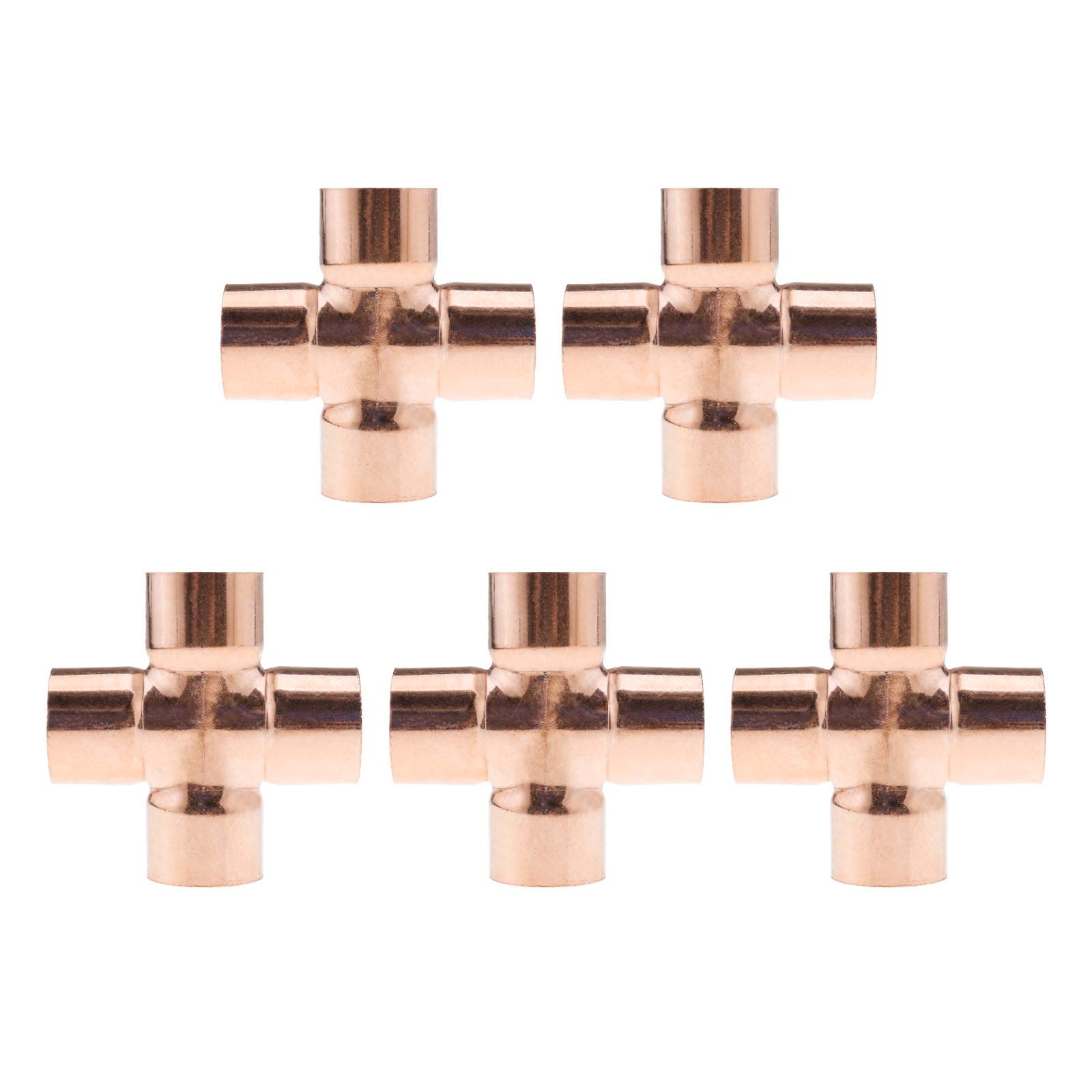Be In Your Mind 5Pcs 22mm 4-Way Cross Union Pipe Fitting, for Plumbing Air Conditioning Refrigeration Central Heating Gas Pipework