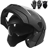 Adult Modular Motorcycle Helmets, DOT Approved Flip up Dual Visor Full Face Helmet for Men Women Moto ATV UTV Snowmobile ADV Four Wheeler Street Bike with Gloves & Mask