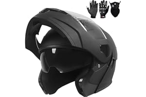 HELMELKIN Adult Modular Motorcycle Helmets, DOT Approved Flip up Dual Visor Full Face Helmet for Men Women Moto ATV UTV Snowmobile ADV Four Wheeler Street Bike with Gloves & Mask