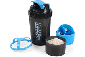 XTKS Shaker Bottle - Protein Shaker Cup with Storage Compartments - Leak-proof Workout Shake Bottles with Mixer for Smooth Mixing-500ML/16oz (BLUE & BLACK)