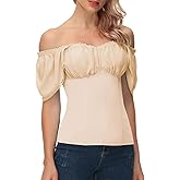 Scarlet Darkness Women Renaissance Shirt Off Shoulder Flutter Short Sleeve Top Summer Square Neck Peasant Blouse