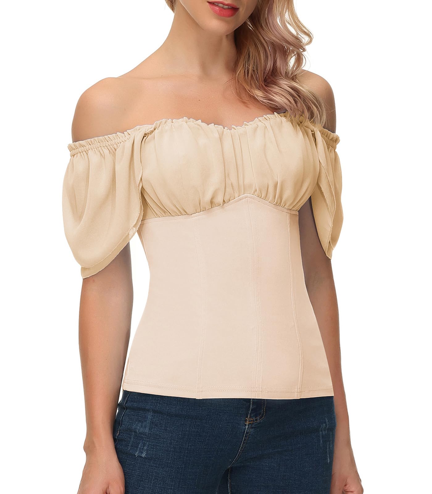Scarlet Darkness Off Shoulder Tops for Women 2025 Summer Basic Tops Casual Ruffle Short Sleeve T Shirts Apricot 2XL Image Scarlet Darkness Off Shoulder Tops for Women 2025 Summer Basic Tops Casual Ruffle Short Sleeve T Shirts Apricot 2XL Image
