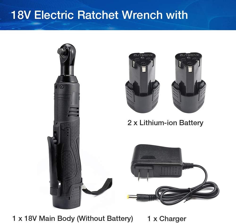 12V 18V 28V 3/8'' 2 Lithium-Ion Battery Electric Ratchet Wrench Rechargeable Electric Cordless Right Angle Wrench for Car