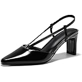 Coutgo Womens Low Chunky Heels Slingback Pumps Closed Pointed Toe V-Strap Slip On Wedding Party Dress Shoes