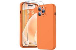 BossKiss Compatible with iPhone 14 Pro Max Case, Silicone Upgraded [Camera Protection] [2 Pcs 9H Screen Protector], Soft Anti-Scratch Microfiber Lining, 6.7 inch, Bright Orange