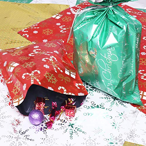 Christmas Gift Bags, 32Pcs Santa Wrapping Gift Bag in 4 Sizes and 4 Designs with Ribbon Ties and Tags for Wrapping Holiday Gifts