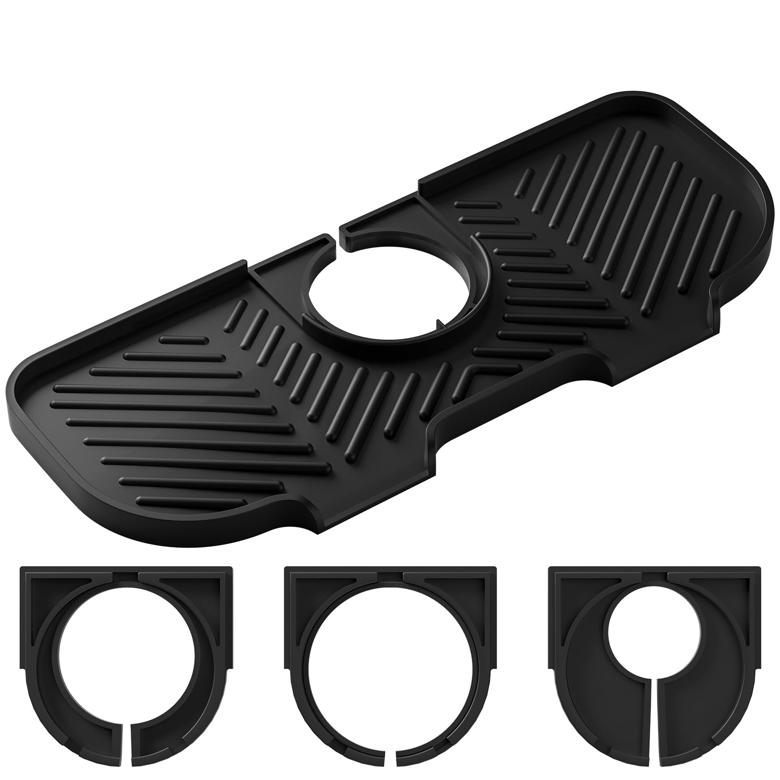 Photo 1 of Faucet Mat for Kitchen Sink?6° Slope Sink Splash Guard?Splash Guard for Kitchen Sink?Kitchen Sink Splash Guard for Dish Soap Sponge Holder?Silicone Faucet Guard & Draining Mat-Black