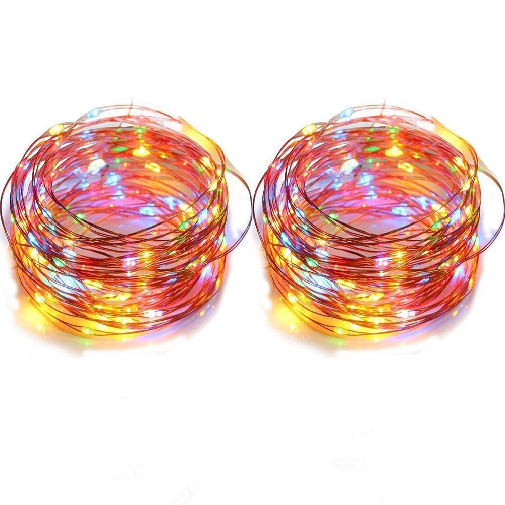 LENPOW 2 Pack Led Starry Fairy String Lights Super Bright Firefly Rope Lamp Twinkle Lantern 16.4ft 50 Led Waterproof 8 Modes Remote Control for Wedding Festival Decor Battery Operated (Multicolor)
