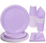 PARTY GO 96 Pcs Purple Disposable Party Tableware Set 24 Guests