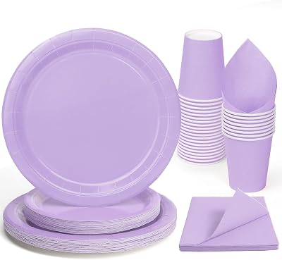 PARTY GO 96 Pcs Purple Disposable Party Tableware Set 24 Guests