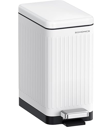 Hongzhi Small Bathroom Trash Can With Lid Soft Close-5L/1.3 Gal Slim Garbage Can Metal Step Wastebasket Rectangle Narrow Waste Bin Hkgz1764