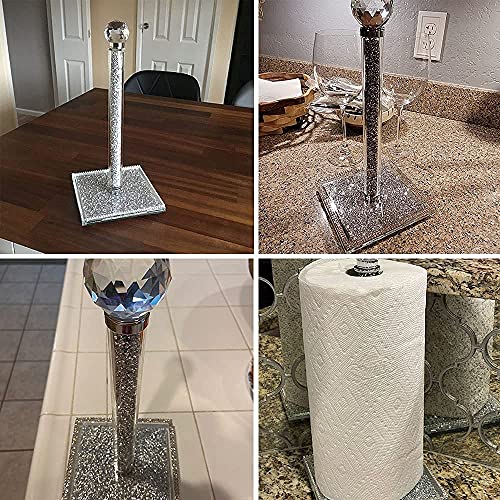 Handmade Silver Paper Towel Roll Holder, Filled with Sparkly Crystal