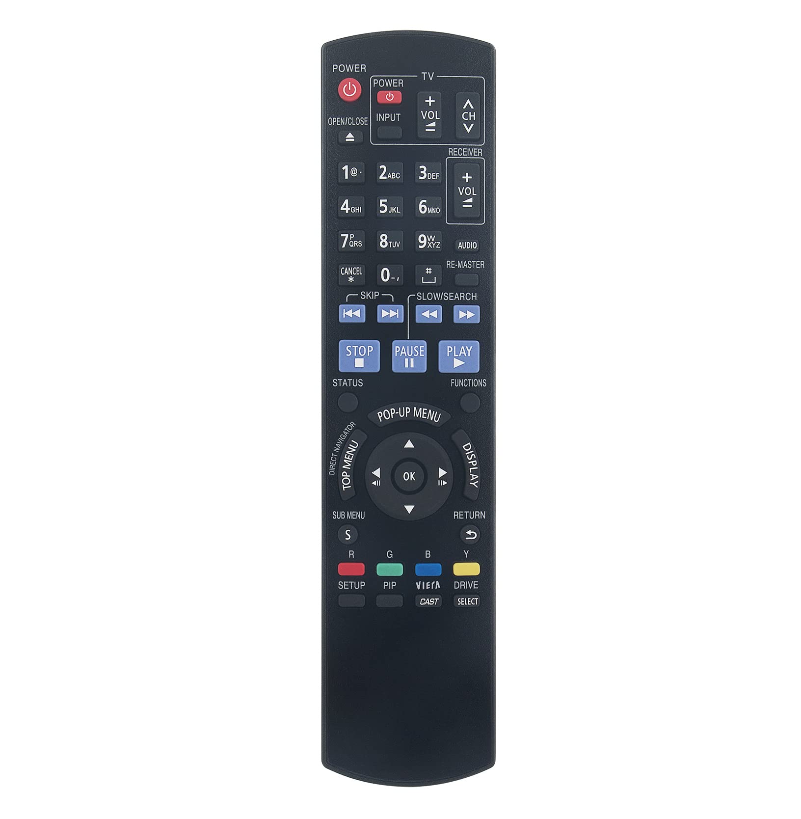 AULCMEET N2QAYB000378 Replacement Remote Control Compatible with Panasonic Blu-Ray DVD/Disc Recorder Home Cinema System DMPBD605, DMP-BD605,DMPBD601, DMP-BD601, DMPBD80, DMP-BD80, DMPBD60, DMP-BD60