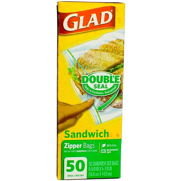 GLAD FOOD STORAGE ZIPPER SANDWICH BAGS 50 COUNT BOX (PACK OF 3)