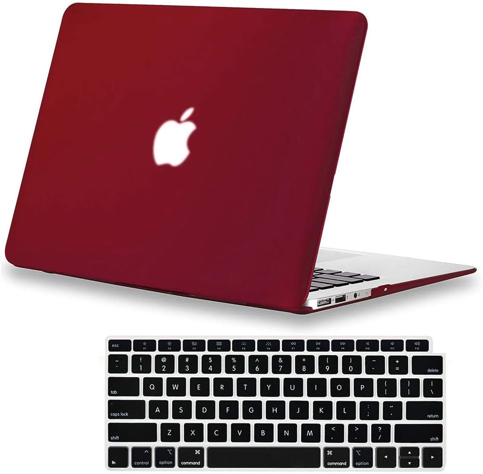 Skyera 13 Inch MacBook Air Case & Keyboard Cover - Slim and Light Laptop Protector for Model A1369/A1466, Older Version 2010-2017 Release Rubberized Plastic Hard Shell, Port Vents, Wine Red