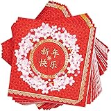 Sparkle and Bash Chinese New Year Paper Party Napkins, Red & Gold Foil (5 in, 50 Pack)