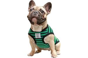 iChoue French Bulldog 100% Breathable Cotton Striped T Shirts Halloween Vest Clothes for Small Dogs Tank Tops Puppy Frenchie Pug English Boston Terrier Pitbull Green Black Stripes - Medium