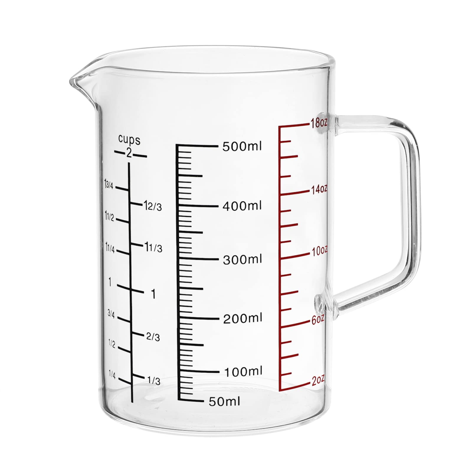 500ml Glass Measuring Cup Jug with Scale, Heat-Resistant Transparent Glass Cup Graduated Beaker Handled Measuring Container for Microwave Milk Coffee Hot/Cold Drinks Iced Beverage Tea Medical Use