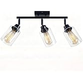 BANGANMA 3-Light Matte Black Track Lighting Ceiling Mount for Kitchen | 350&deg; adjustable track heads with clear glass shades, E26 ceiling mount for kitchen, bathroom and vanity lighting