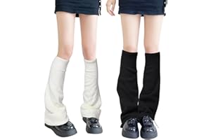 QKURT 2 Pairs Long Leg Warmers, Knitted Winter Thermal Legwarmers Punk Knee High Stockings Boots Cuff Warmer for Women,Girls