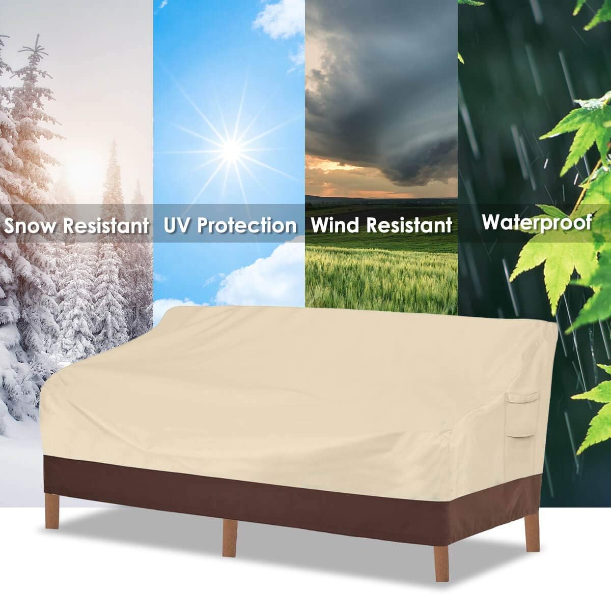 Vailge Heavy Duty Patio Sofa Cover, 100% Waterproof 3-Seater Outdoor Sofa Cover,Lawn Patio Furniture Covers with Air Vent and Handle,79" Wx 37" Dx 35" H,Beige&Brown: Kitchen & Dining