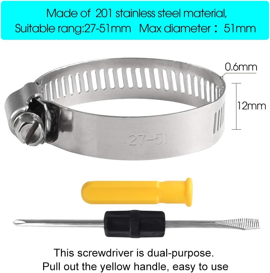 TUPARKA 12 Pcs 27-51mm Hose Clips Adjustable Stainless Steel Worm Drive Hose Clamp with Screwdriver for Home Gas Pipe Flexible Hose Pipe Tube - Image 3