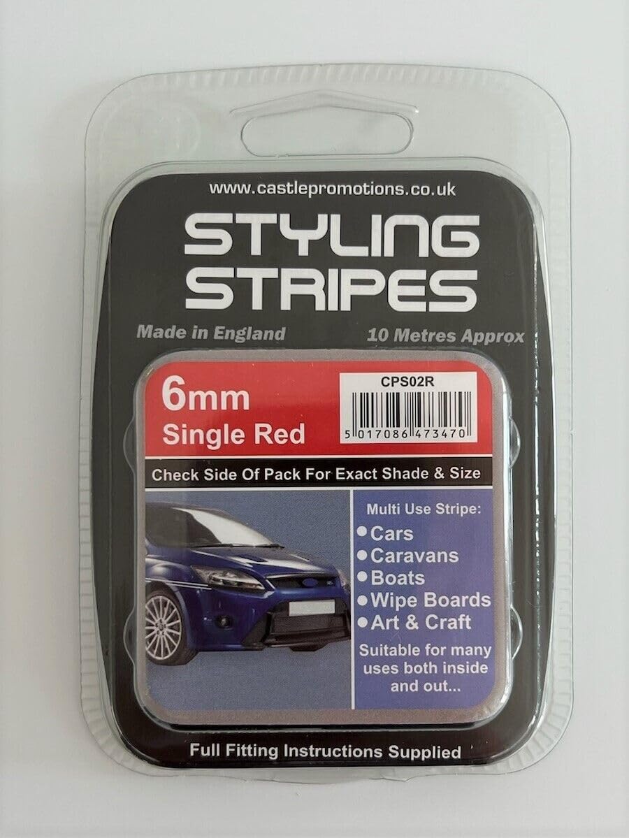 Pin Stripe 6mm x 10mtr Self Adhesive Car Pin Stripe Black - White - Red - Gold - Silver Coach Tape Styling Stripe (Red)