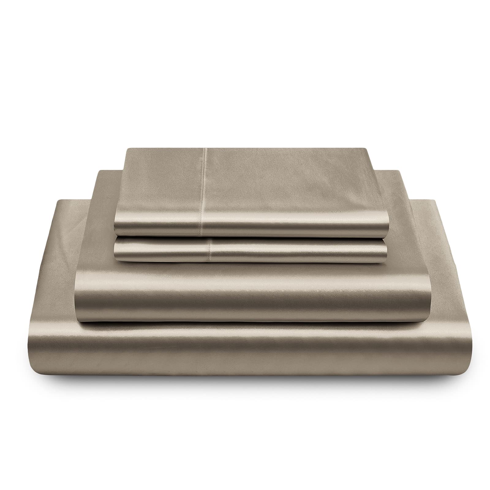 Photo 1 of Vonty Satin Sheets King Silky Soft Satin Bed Sheets Sand Sheet Set, 1 Deep Pocket Fitted Sheet + 1 Flat Sheet + 2 Pillowcases