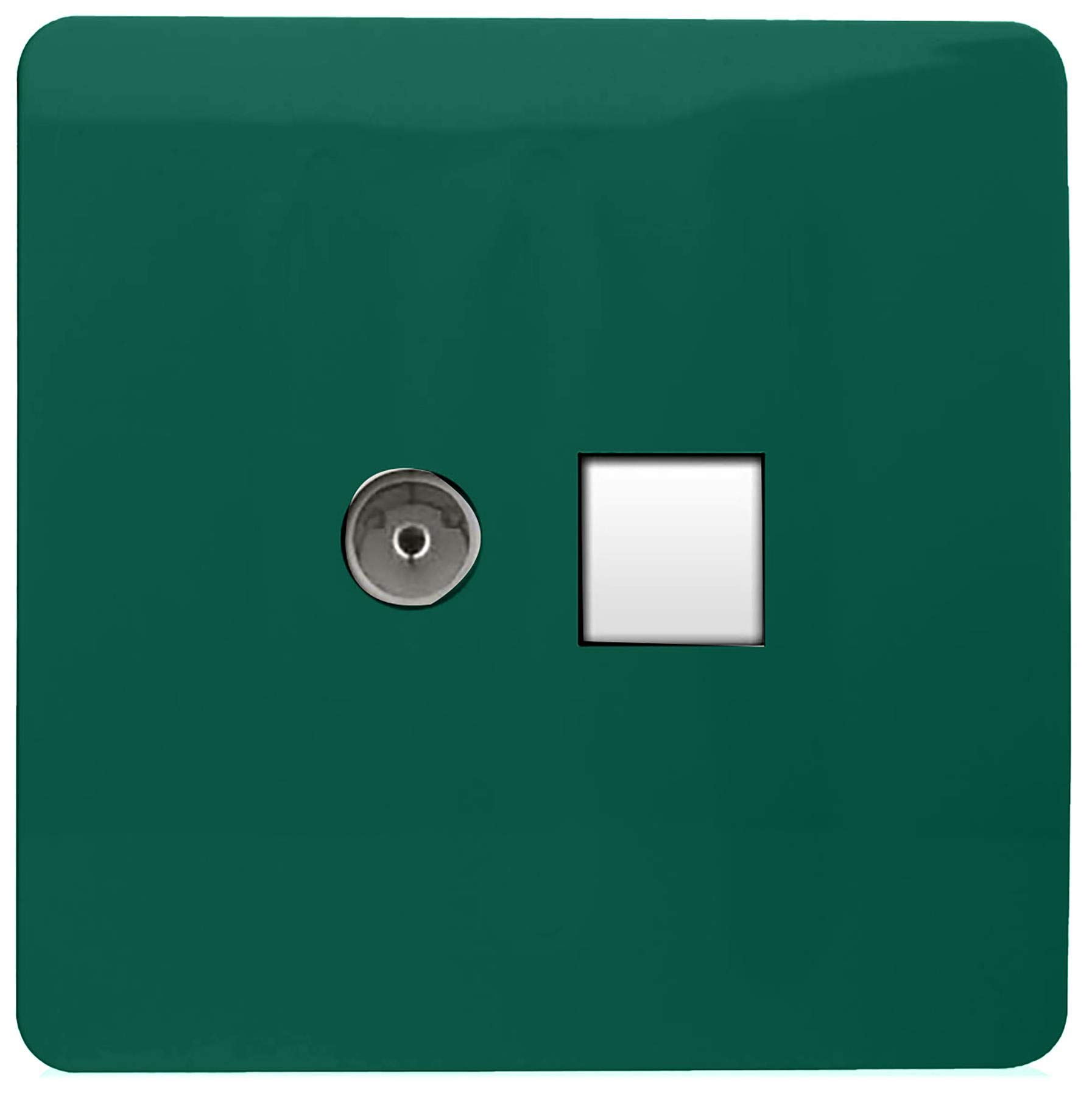 Trendi Modern Glossy Tactile TV Co-axial Socket+RJ45 Cat 5e&Cat 6 PC Ethernet Socket Dark Green