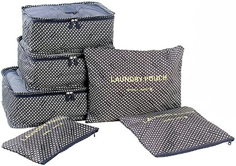 Hooloopie 6 Set Travel Packing Organizer, Waterproof Portable Travel Cubes for Women Men Clothes Luggage Compression during the Journey (Navy Polka Dot)