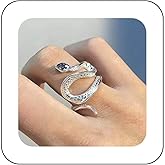 Andelaisi Punk Blue Crystal Snake Finger Ring Vintage Serpent Snake Wrap Open Ring Silver Cobra Snake Open Knuckle Ring Snake Adjustable Stacking Ring Jewelry for Women