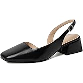 Mostrin Black Chunky Low Heels for Women D'Orsay Slingback Block Heel Pumps Closed Square Toe Mary Jane Dress Shoes for Work Office Daily Wedding