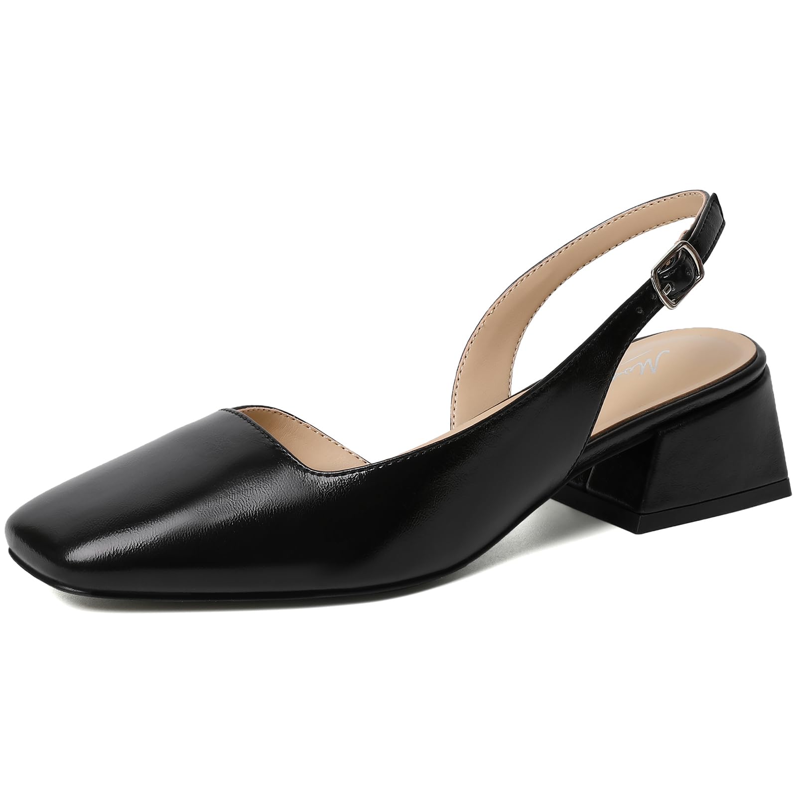 Photo 1 of Mostrin Black Chunky Low Heels for Women D'Orsay Slingback Block Heel Pumps Closed Square Toe Mary Jane Dress Shoes for Work Office Daily Wedding