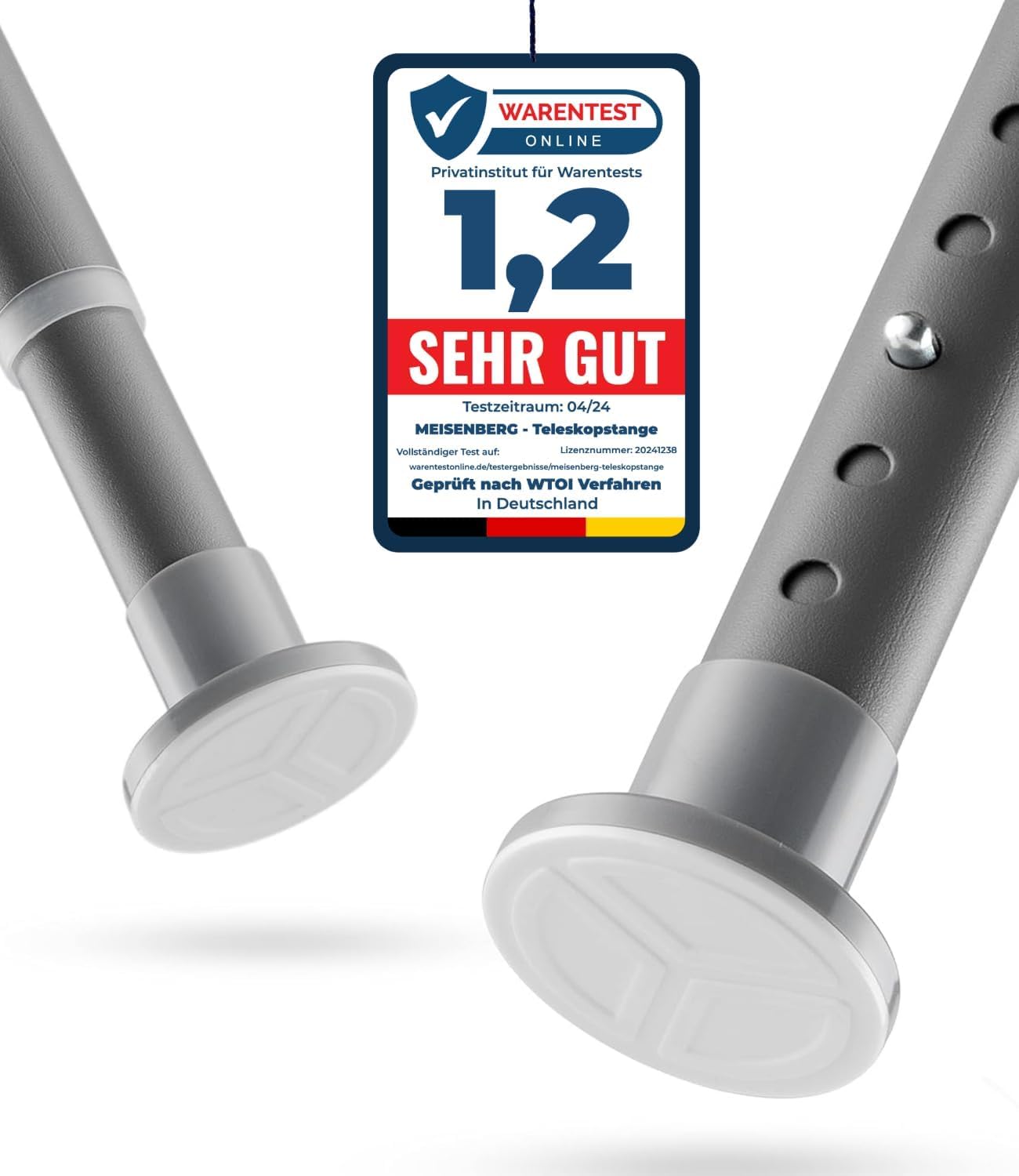 MEISENBERG Extendable Curtain Rod, Shower Poles Extendable No Drill for Window Curtains, Bathroom, Living Room, Balcony, Closet, Doorway - Grey, 210-260 cm