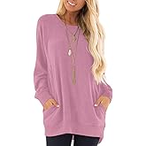 KUOTAI Womens Fall Long Sleeve T-Shirts Casual Tunic Tops for Leggings Loose Soft Blouses with Pocket