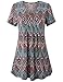 MOQIVGI Graphic Tunic, Ladies Vneck Stylish Modest Draped Blouse Spring Fashion Short Sleeve Top Trendy Country Style Summer Tshirt Aztec Print Clothing for Women Multicoloured Red XX-Large