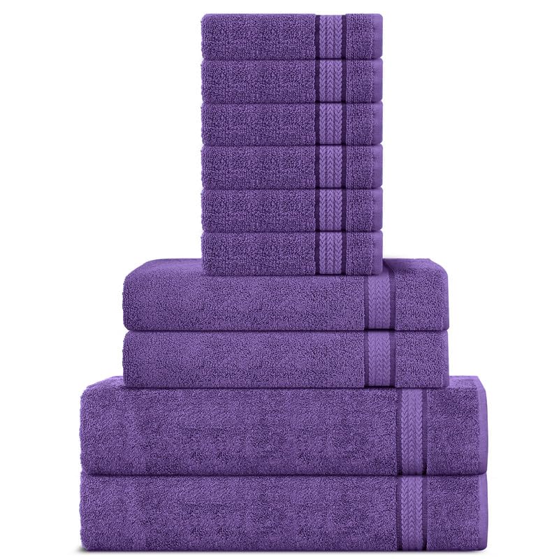 Super Soft 600 GSM Cotton Towels Set by Sweet Needle, Plum - 2 Bath Towel, 2 Hand and 6 Wash/Face - Double Pile, Absorbent & fluffy for Bathroom accessories, Shower & Daily Use (10 Pieces Bales)