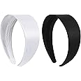 DEEKA 2 Inch Wide Satin Headband for Women and Girls -White/Black