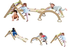 MOOITZ Pikler Triangle Set Climber 5 in 1,Climbing Toys for Toddlers 1-3, Foldable Montessori Climbing Set, Indoor Climbing Toys for Kids with Ramp, Climbing Ramp, Arch Climber, Rocker and Slide (Colorful)