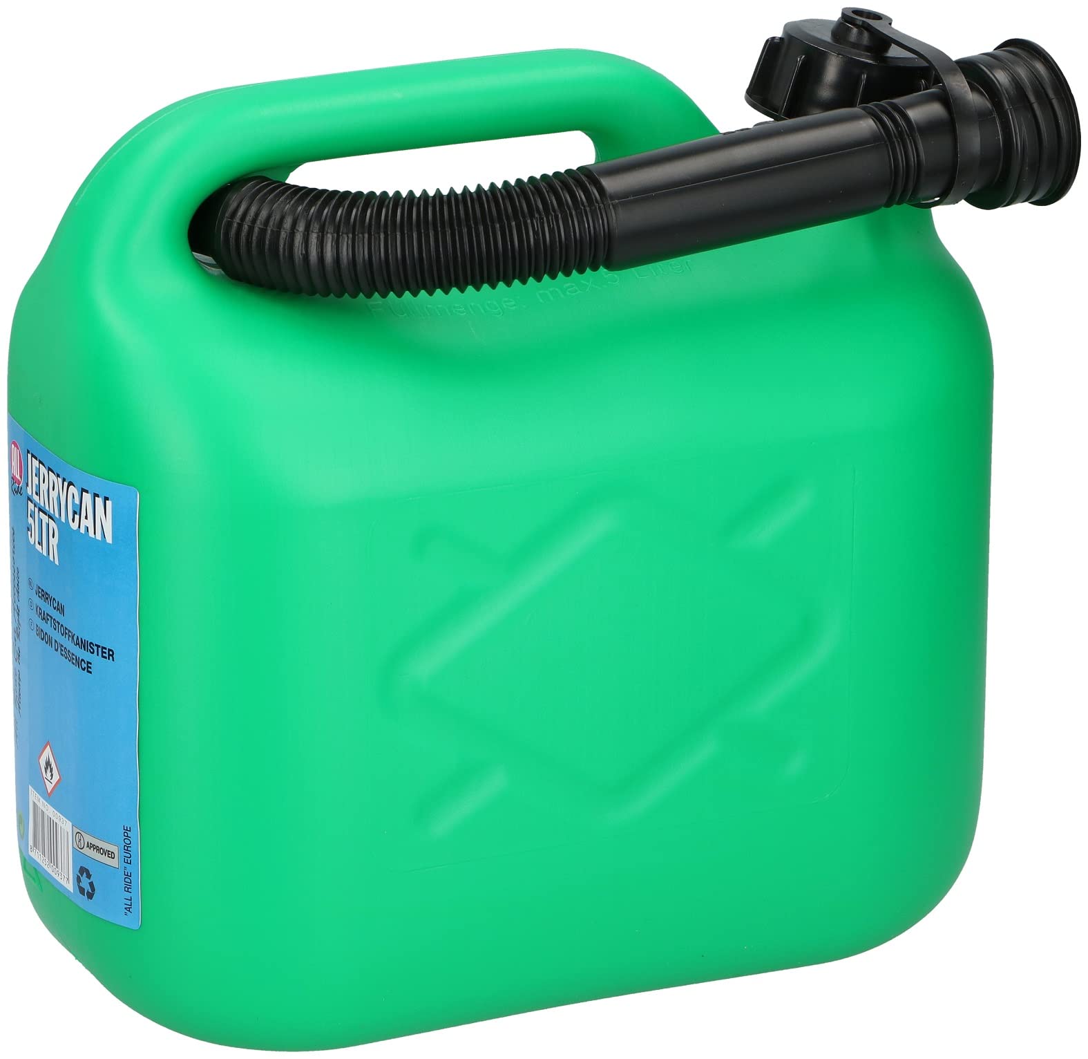 All Ride Jerry Can 5L - Water and Petrol Can - UN-Certified for Dangerous Liquids - with Spout - Green