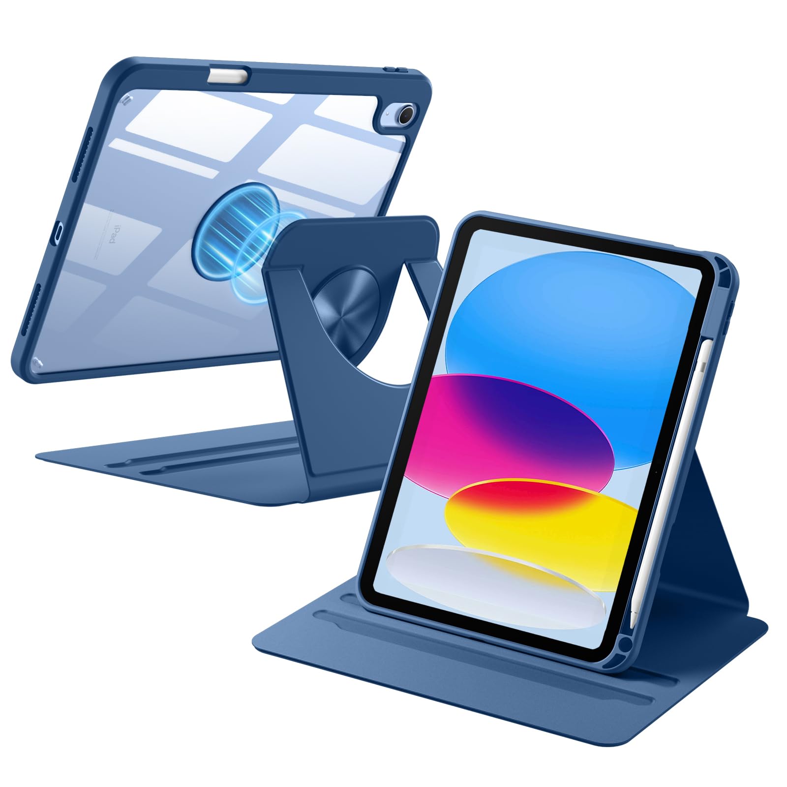 Photo 1 of Wenlaty for iPad (A16) 11th Generation Case 11 Inch 2025, for iPad 10th Generation Case 10.9 Inch 2022 with Pencil Holder, 360° Rotating Protective Stand Cover, Detachable Magnetic Back, Sea Blue