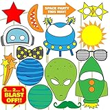 Blue Orchards Space Photo Props (32 Pieces) for Photo Booths, Kids Birthdays, School Parties, Science Fairs and More! Our Space Photo Booth Party Favors are Pre-Made (Not DIY) for Your Convenience!