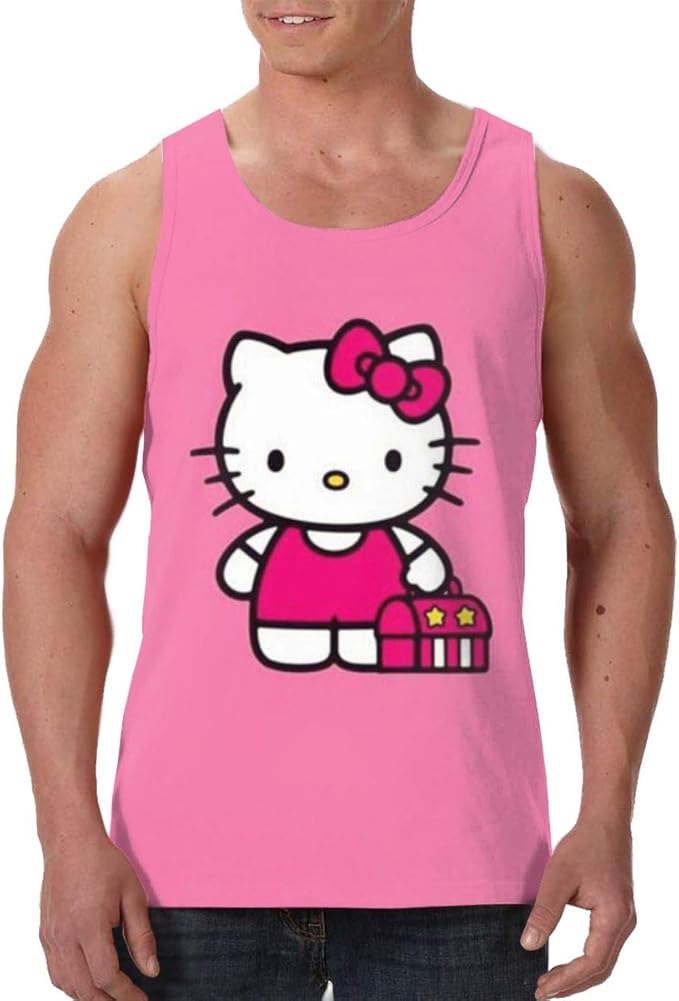 Cartoon Cute Image Hello Kitty Men's Round Neck Sleeveless Premium Tank