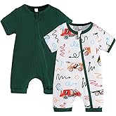 Bafeicao Unisex Baby Boy Girl 2 Pack Rompers Short Sleeve 2 Way Zipper One Piece Jumpsuits Clothes Sets