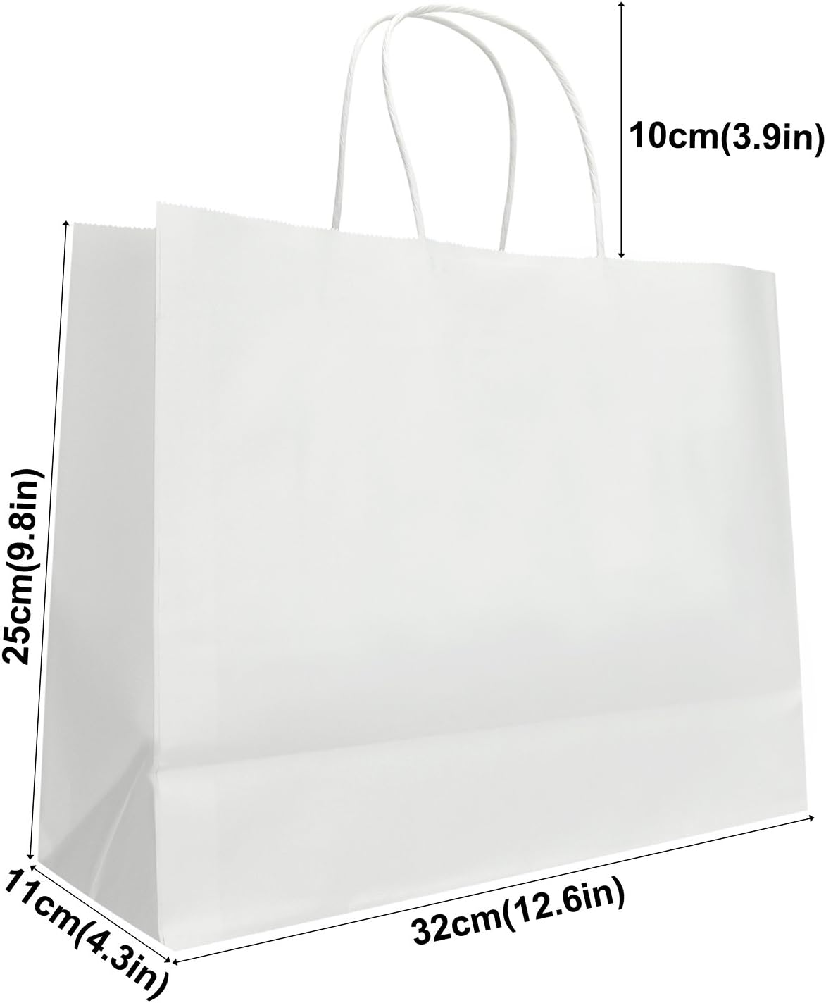 Pack of 24 Large White Kraft Paper Carrier Bags with Reinforced Twisted Handles (32 x 11 x 25cm / 12.6 x 4.3 x 9.8 inches) -FiveSeasonStuff - Image 4